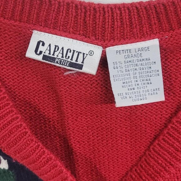 Capacity Christmas Sweater Vest – Red/Blue – Petite L – Santa & Stockings - Picture 2 of 6